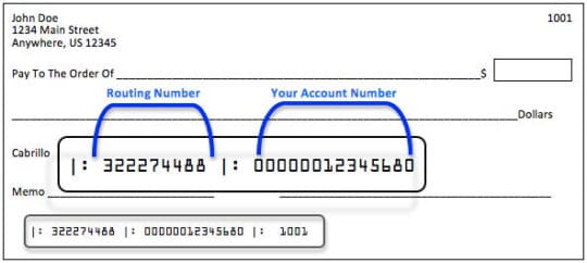 El número de ruta de Unitus se encuentra en la parte inferior izquierda de sus cheques. Su número de cuenta se encuentra a la derecha del número de ruta.